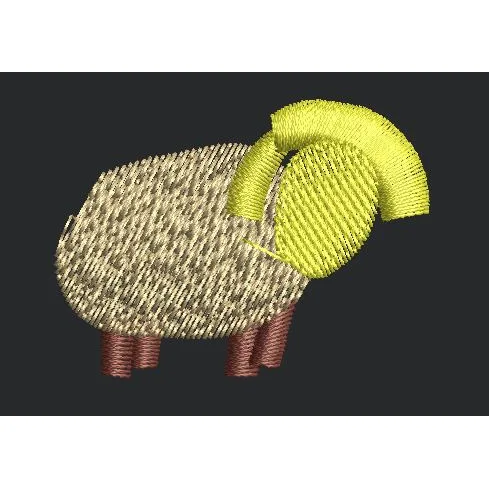 Stylized Horned Animal Figure Embroidery Design