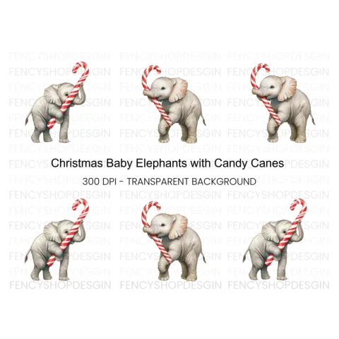 Christmas Elephant with Candy Cane Clipart Bundle