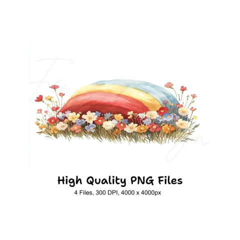 Rainbow Floral Clipart Bundle