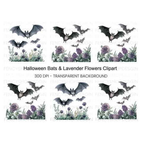 Spooky Bats and Flowers Clipart Bundle