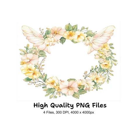 Floral Wreath with Butterflies Clipart Bundle
