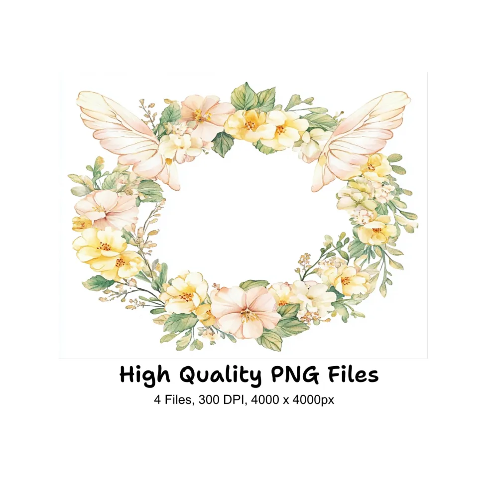 Floral Wreath with Butterflies Clipart Bundle