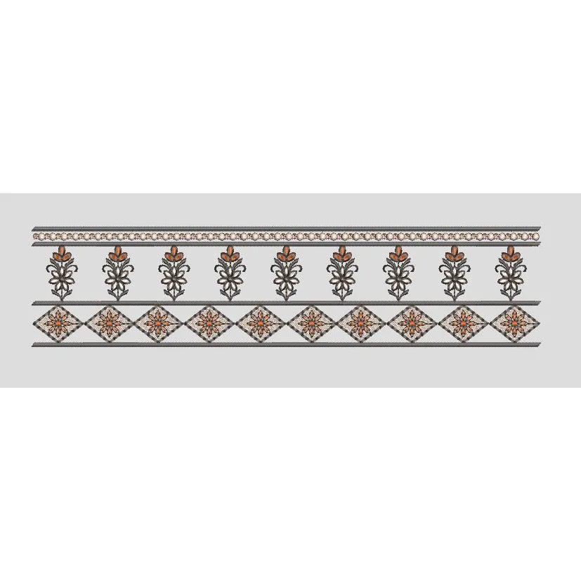 Floral Lattice and Beaded Band Border Embroidery Design