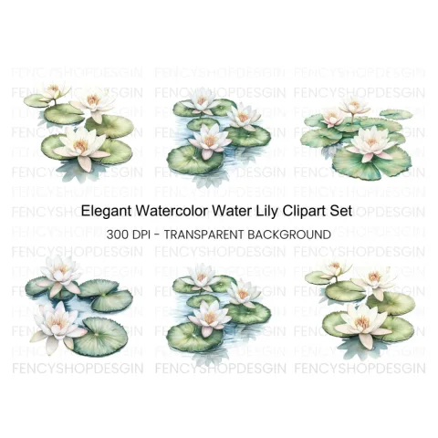 Elegant Water Lily Clipart Bundle