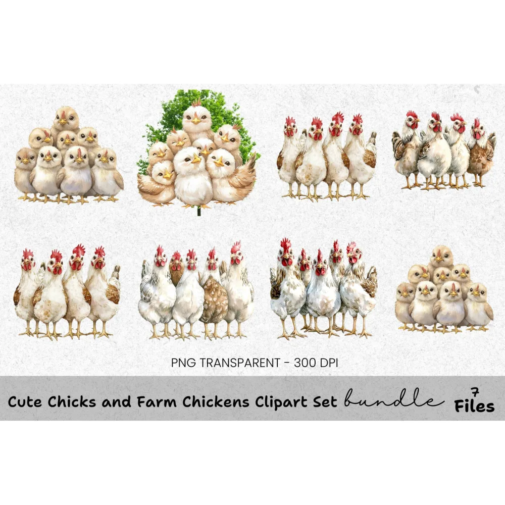 Cute Chicks and Farm Chickens Clipart Bundle