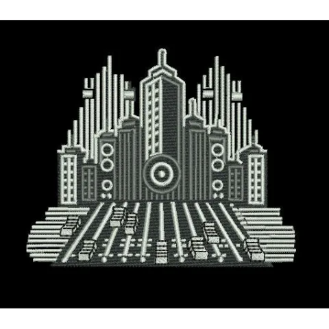 Buildings In White & Black Embroidery Design