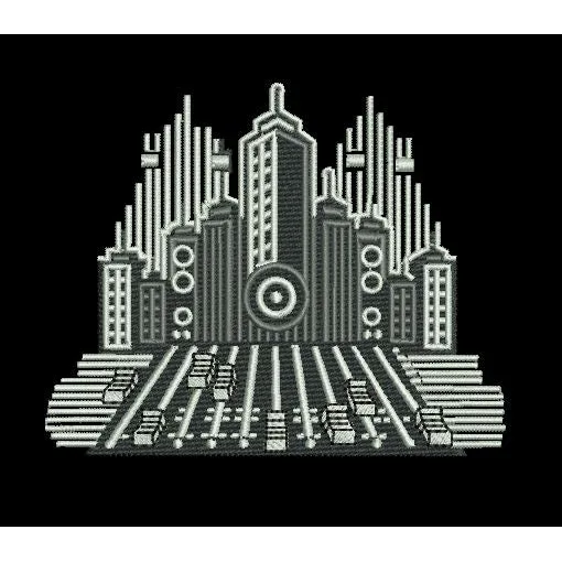 Buildings In White & Black Embroidery Design
