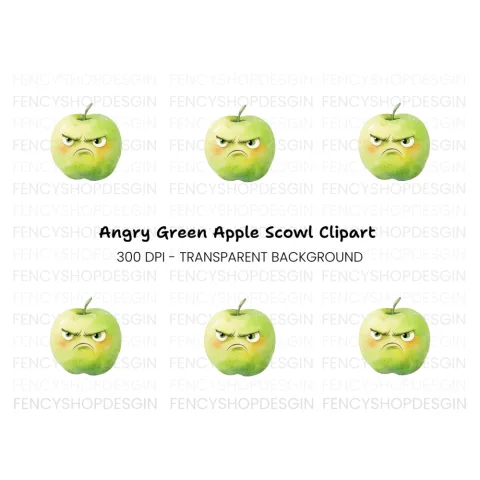 Angry Green Apple Cartoon Clipart Bundle