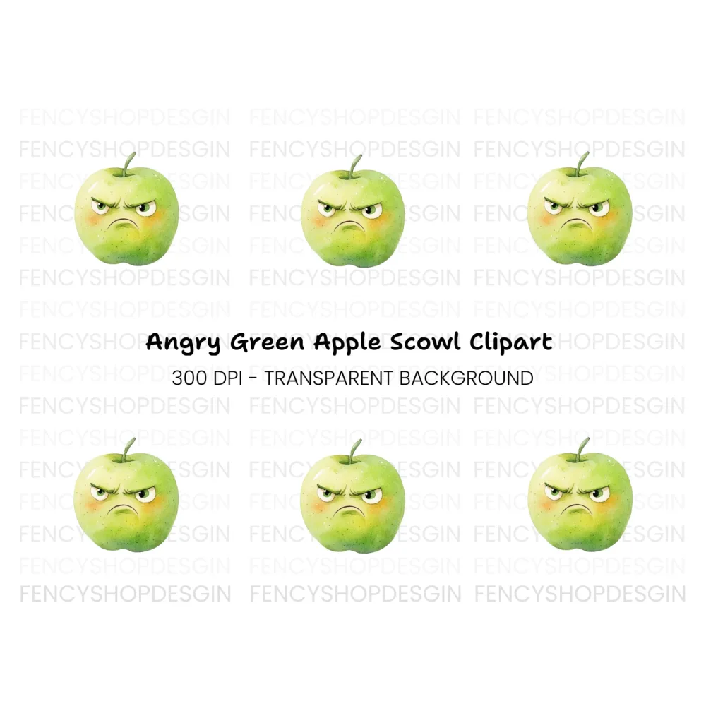 Angry Green Apple Cartoon Clipart Bundle
