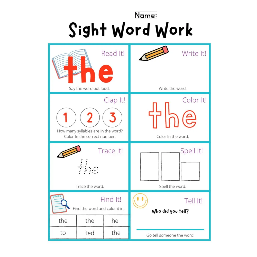 Sight Word Work Worksheets