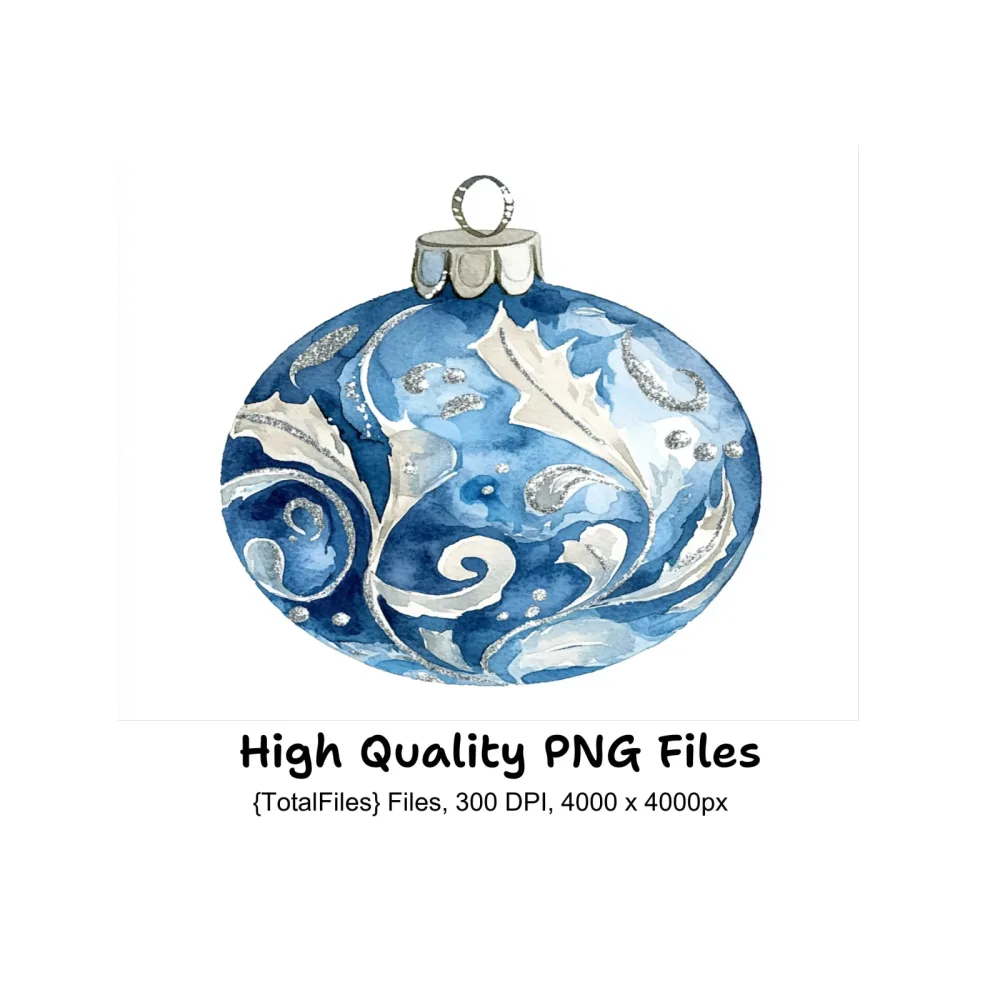 Blue Christmas Ornaments Clipart Bundle