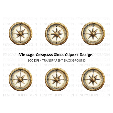 Gold Compass Clipart Bundle
