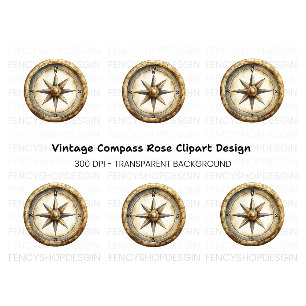 Gold Compass Clipart Bundle