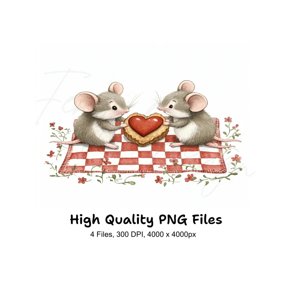 Sweet Mouse Couple Picnic Clipart Bundle