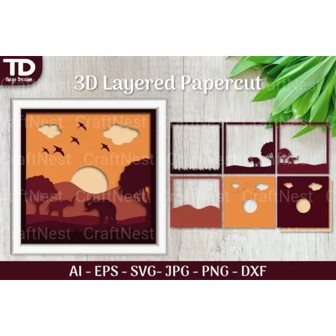Shadow Box Animal Scene Layered Papercut SVG