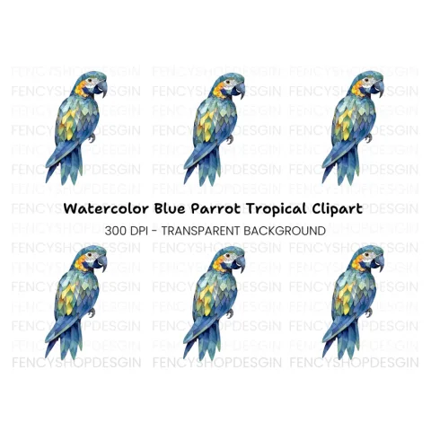 Geometric Blue Macaw Clipart Bundle