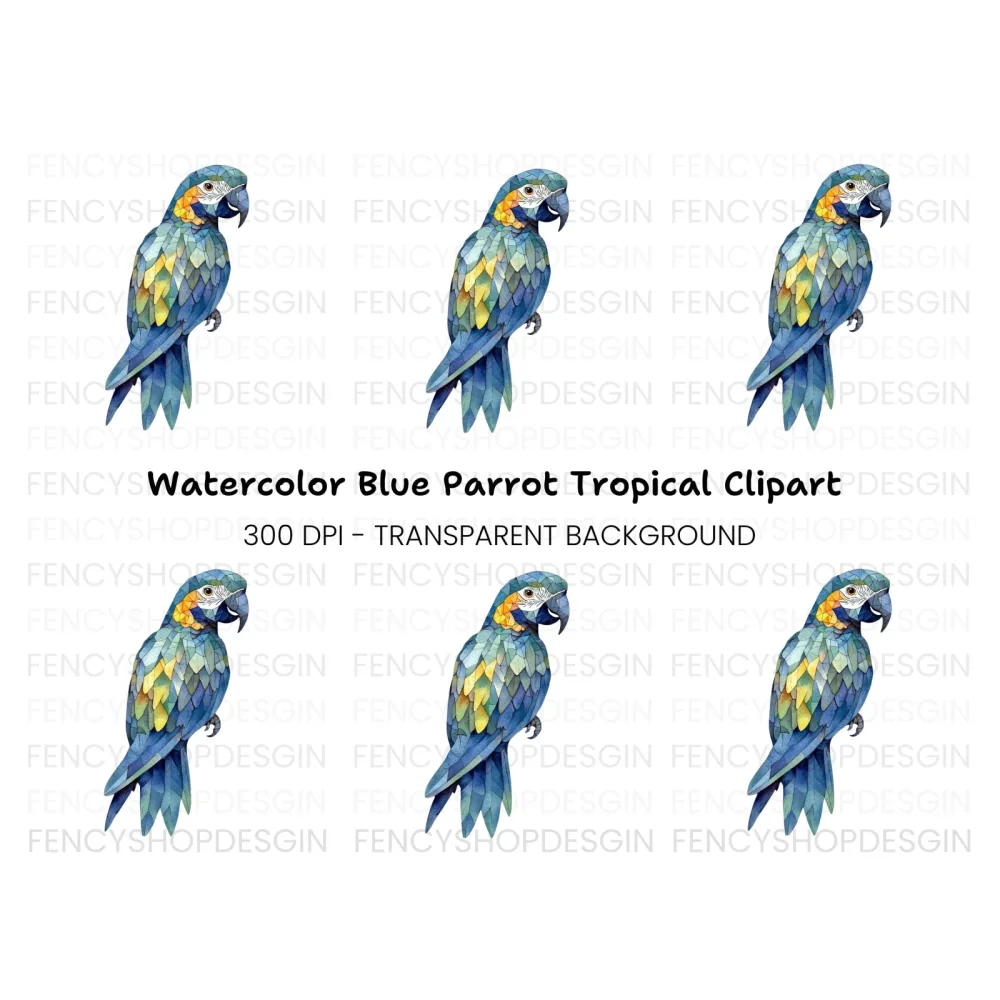 Geometric Blue Macaw Clipart Bundle