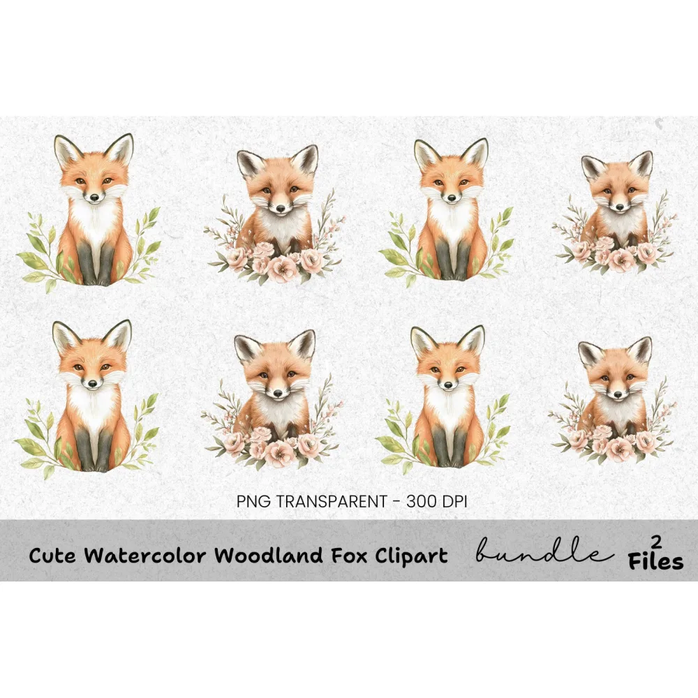 Cute Woodland Fox Clipart Bundle