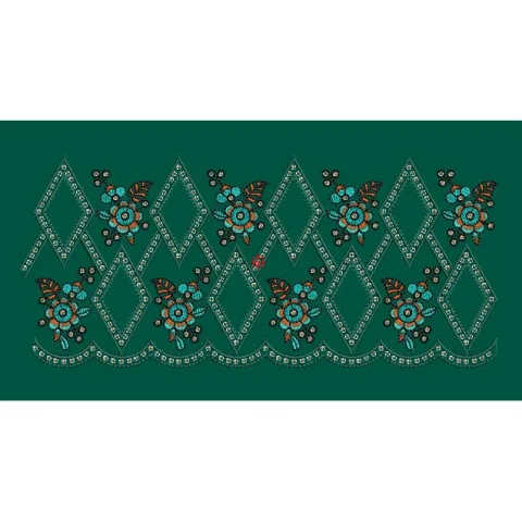 Diamond Floral Scallop Border Green & Teal Embroidery Design