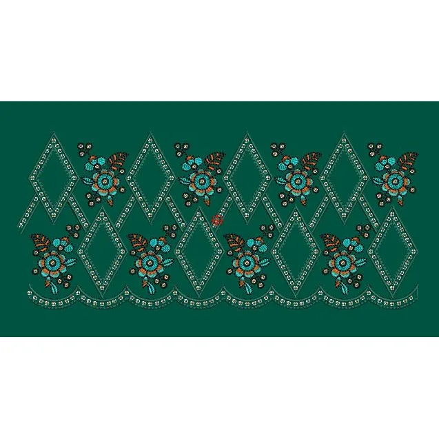 Diamond Floral Scallop Border Green & Teal Embroidery Design