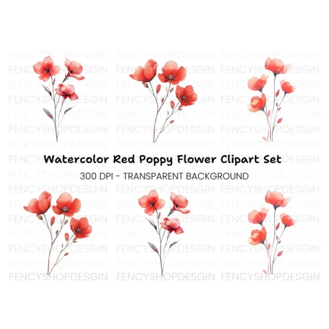 Delicate Red Flowers Clipart Bundle