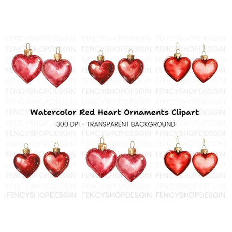 Heart Christmas Ornaments Clipart Bundle