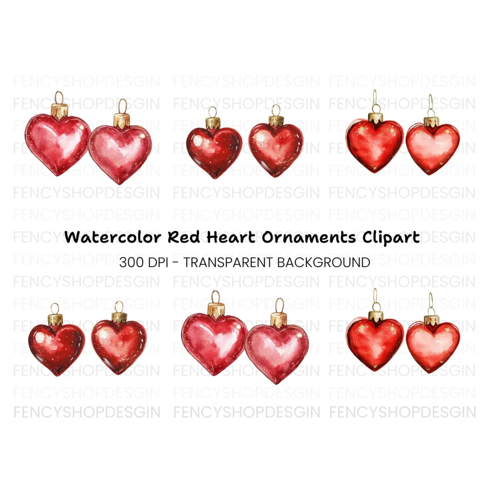 Heart Christmas Ornaments Clipart Bundle