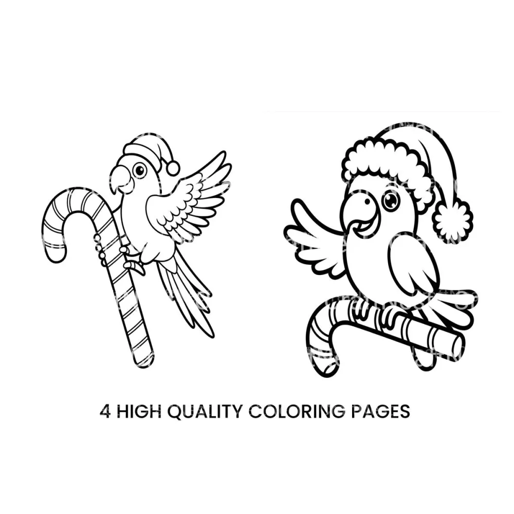Christmas Parrots on Candy Canes Coloring Books
