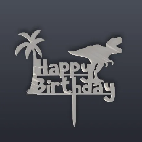 Dinosaur Happy Birthday Topper 3D Print STL File