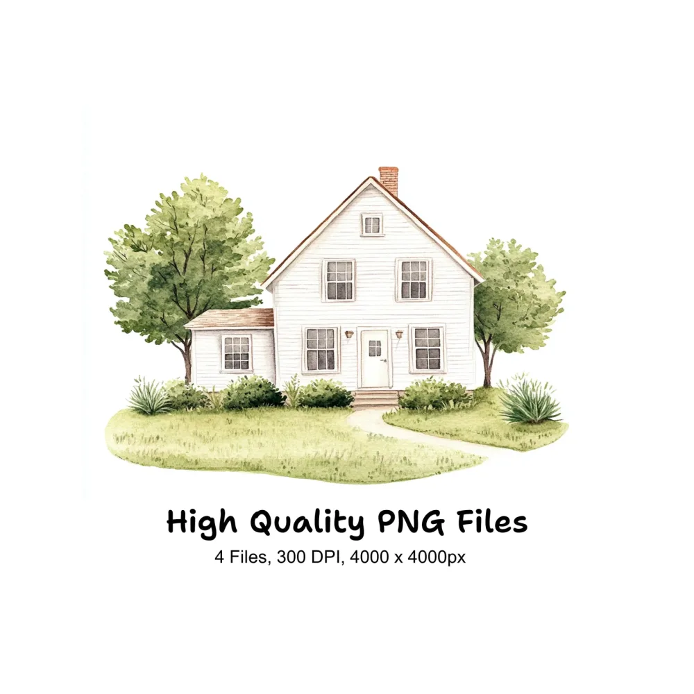 White House with Trees Clipart Bundle