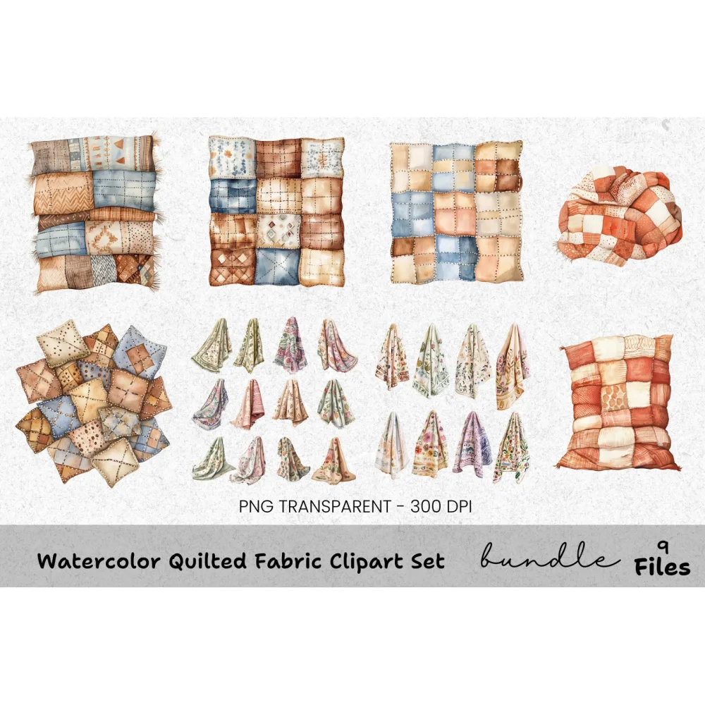 Quilted Fabric Clipart Bundle