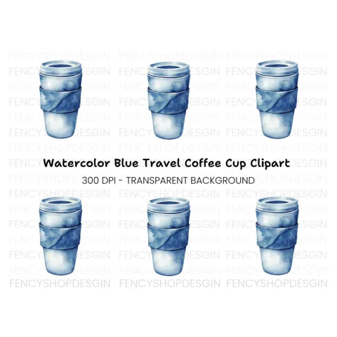 Blue Coffee Cup Clipart Bundle