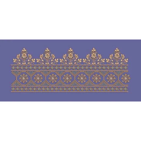 Floral Crest and Lattice Geometric Border Embroidery Design