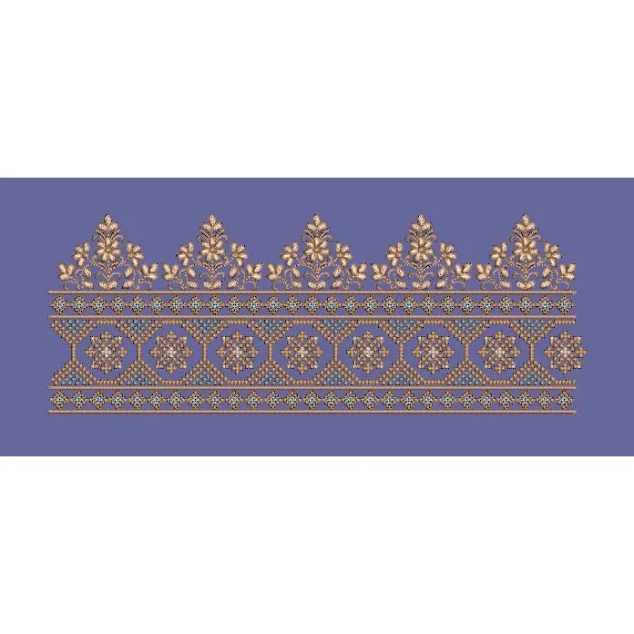 Floral Crest and Lattice Geometric Border Embroidery Design