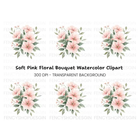 Soft Pink Floral Bouquet Clipart Bundle