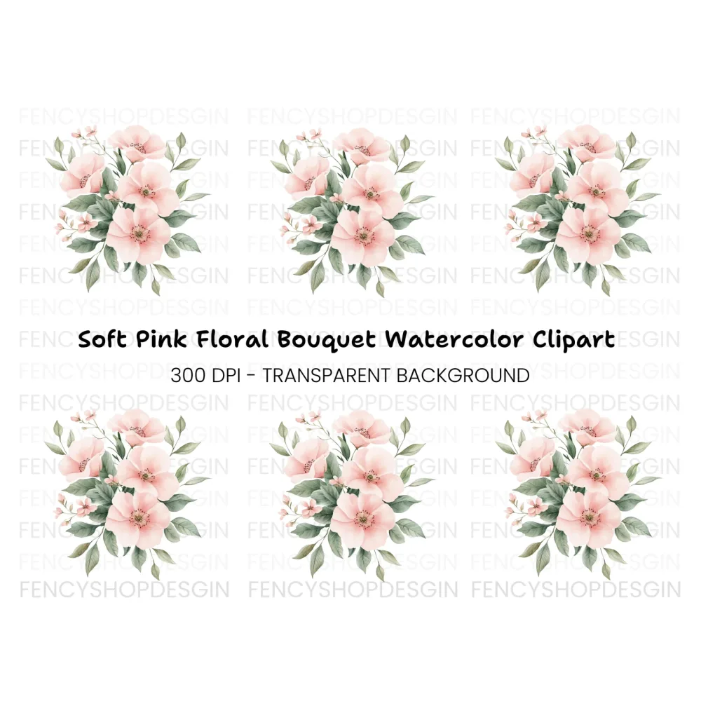Soft Pink Floral Bouquet Clipart Bundle