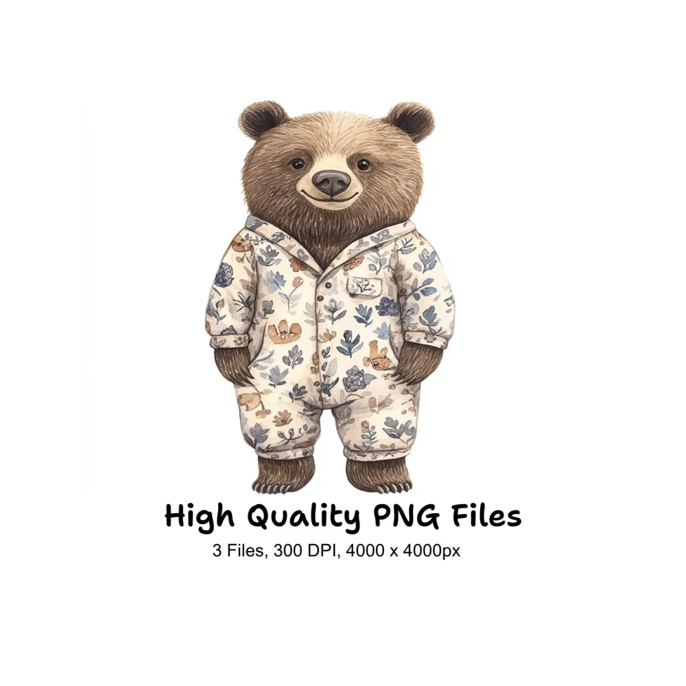 Cute Bear Pajamas Clipart Bundle