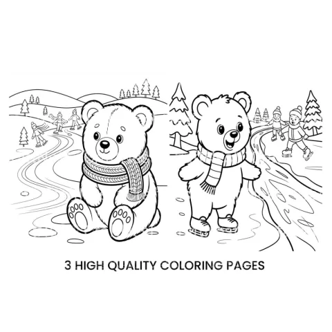 Cute Bear Winter Ice Skating Coloring Books