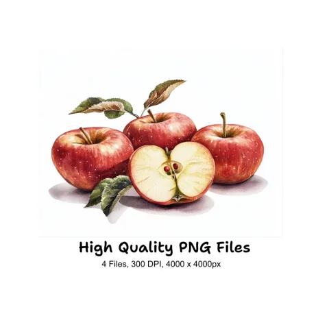 Fresh Red Apples with Leaves Clipart Bundle