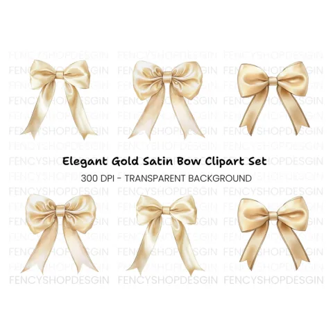 Elegant Gold Bows Clipart Bundle