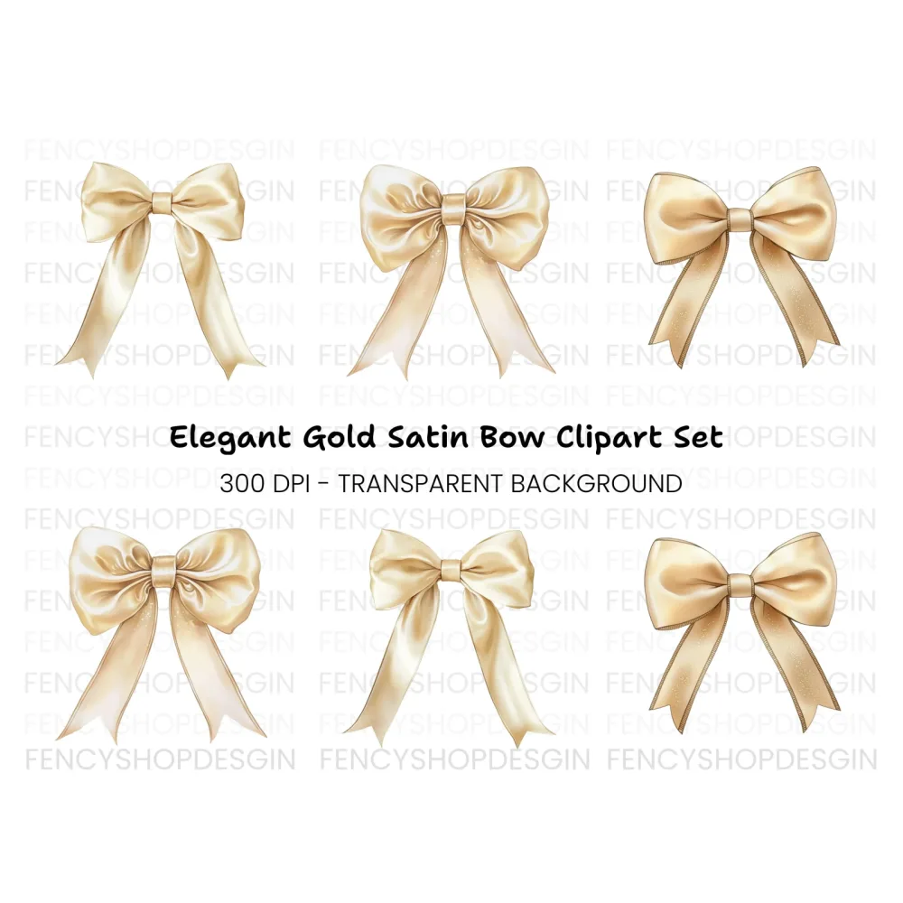 Elegant Gold Bows Clipart Bundle