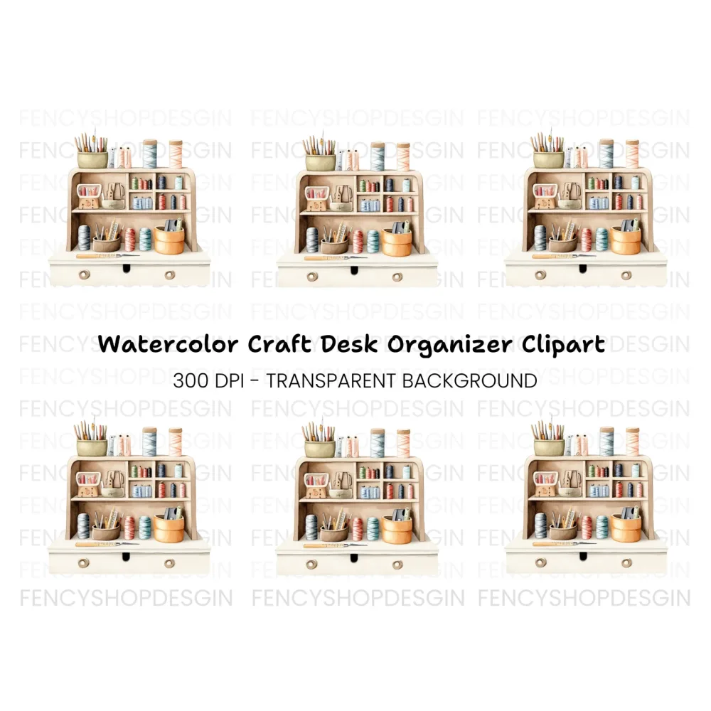 Vintage Sewing Desk Clipart Bundle