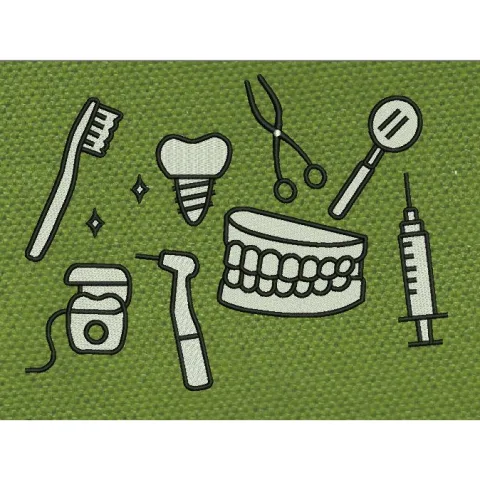 Dental Set White Embroidery Design