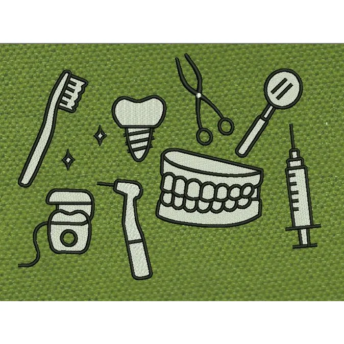 Dental Set White Embroidery Design