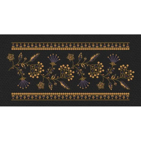 Black Midnight Wildflower Scatter Border in Black, Gold & Lavender Embroidery Design