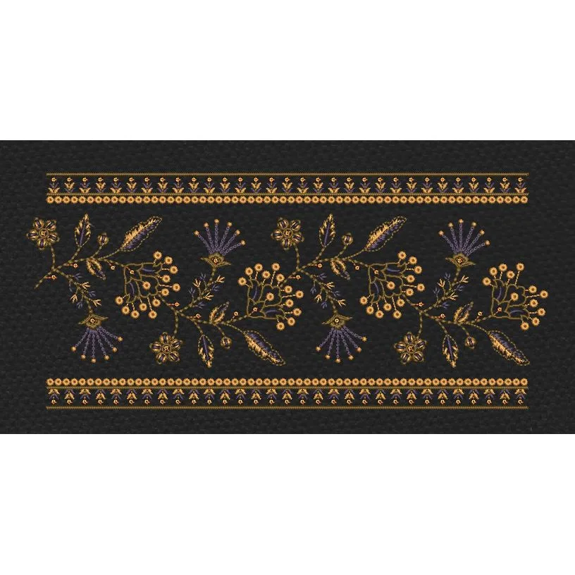 Black Midnight Wildflower Scatter Border in Black, Gold & Lavender Embroidery Design