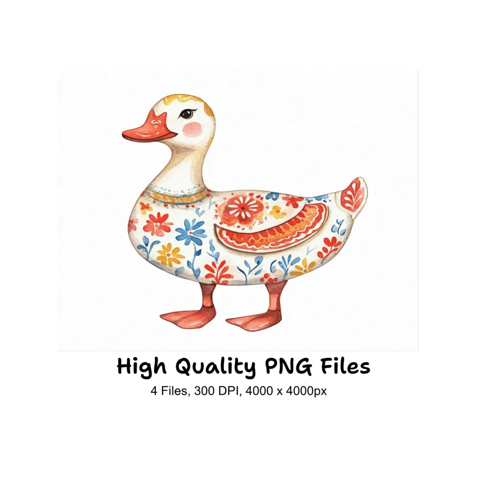 Floral Folk Ducks Clipart Bundle