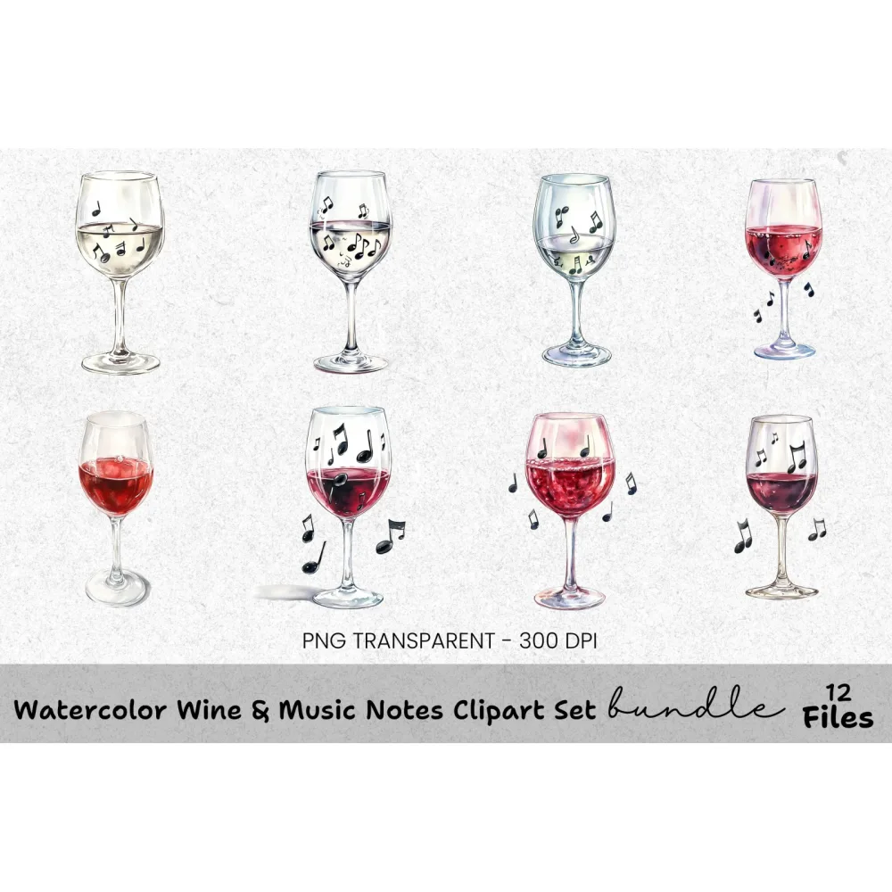 Wine Music Notes Clipart Bundle