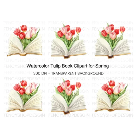 Tulip Bouquet in Open Book Clipart Bundle