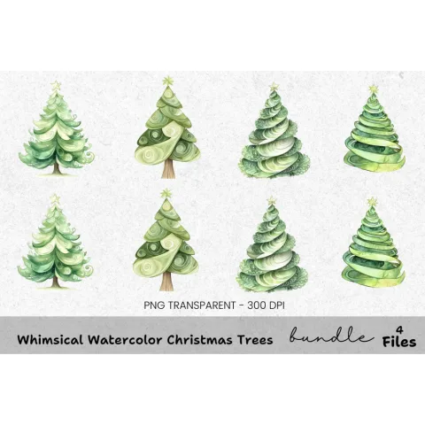 Whimsical Christmas Trees Clipart Bundle
